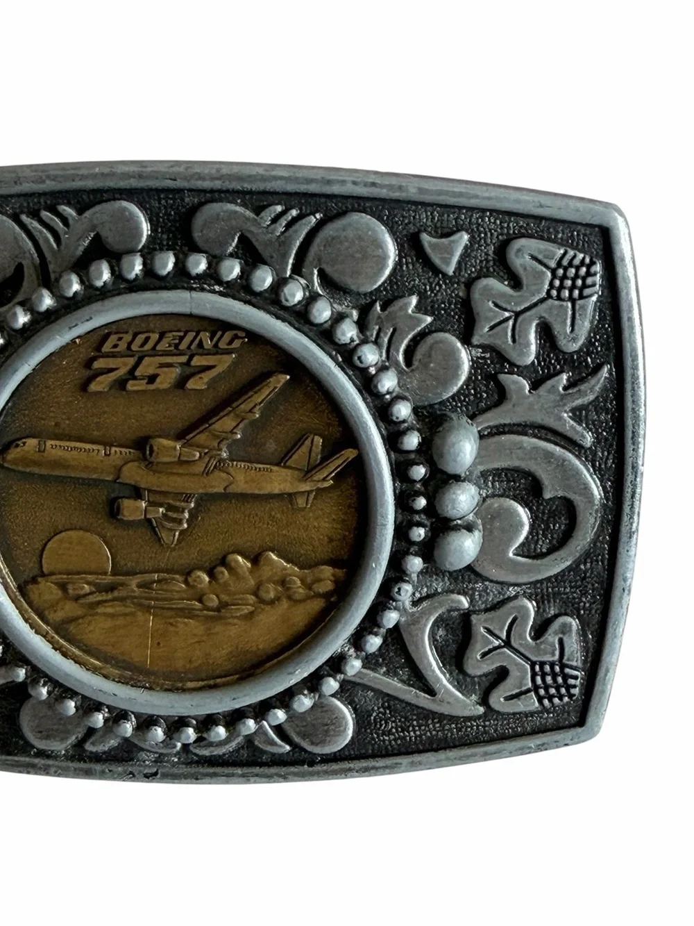 Vintage Boeing 757 Pewter & Brass Collectible Unisex Belt Buckle